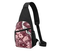 Imprimé floral et herbes botaniques - Sac de poitrine imperméable pour la randonnée et les voyages - Sangle réglable, design léger avec plusieurs poches., Noir , Taille unique