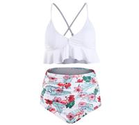 Imprimé floral High Waited Bikini Set Women's Two Piece Mailwear pour la piscine de plage d'été Green XL (L)