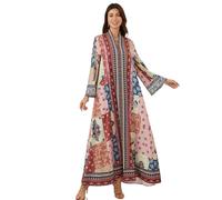 Imprimé Floral Ramadans Musulmans Maxi Robes Abayas Casual Manches Longues Dubais Kaftan Robe Costumes Ethniques pour Femmes Filles Robes pour Filles Femmes Robe Longue Femmes Abayas Robe Islamique