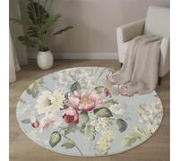 Imprimé Floral Tapis Rond 100 Cm Flanelle Douce Tapis Circulaire Convient pour Le Salon, La Chambre, Cuisine, Bureau, Couloir Style Rococo Antidérapant Lavable (Bleu Clair)