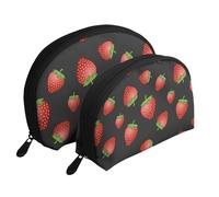Imprimé Fraise Rose Fraise, Trousse de Maquillage Coquille Femme Petit Porte-Monnaie Trousse de Toilette Trousse à cosmétiques 2 pièces