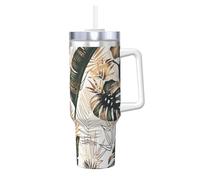 Imprimé Green Tropica,Gobelet isotherme Ice Bully de 40 oz avec poignée, couvercle et paille, en acier inoxydable, pour voiture ou café.
