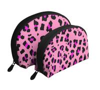 Imprimé guépard Rose Vif, Trousse de Maquillage Coquille Femme Petit Porte-Monnaie Trousse de Toilette Trousse à cosmétiques 2 pièces