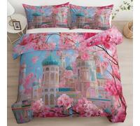 Imprimé Housse De Couette Architecture De Rêve De Fleurs De Cerisier 140 X 200 Cm Avec Fermeture Éclair, Parure De Lit Microfibre Infroissable Multicolore Pour Enfant Garçons Adolescents Adulte