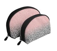 Imprimé léopard à Paillettes argentées et Or Rose, Trousse de Maquillage Coquille Femme Petit Porte-Monnaie Trousse de Toilette Trousse à cosmétiques 2 pièces