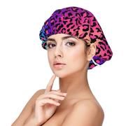 Imprimé léopard dégradé de couleurs néon,Bonnet de nuit en satin pour adulte - Bonnet de nuit élastique pour femme, couvre-cheveux de nuit