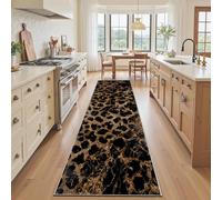 Imprimé Léopard Effet Marbre Tapis Cuisine Devant Evier 50x150 cm, Tapis de Cuisine Long Aspect Marbre Texture Craquelé noir or Antidérapant et Lavable, Paillasson Entree, pour Couloir Passage