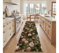 Imprimé Léopard Fleur Rose Tapis Cuisine Devant Evier 50x180 cm, Tapis de Cuisine Long Floral Guépard Romantique Rustique Antidérapant et Lavable, Paillasson Interieur Entree, pour Couloir Passage