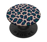 Imprimé léopard guépard Esthétique Girly Y2K Bleu Sarcelle Bleu Marine Beige PopSockets PopGrip Adhésif