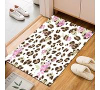 Imprimé Léopard Vintage et Fleur Tapis Salon Lavable 60x90cm Rug Chambre Adulte Moderne Rug Fleurs Léopard Tapis Antidérapant Doux Poils Ras Grand Paillasson Interieur Entree Moelleux