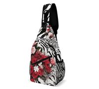 Imprimé Léopard Zèbre Guépard Et Fleurs Noir Et Blanc Unisexe Crossbody Bag Avec Poches Multiples Sac À Bandoulière Léger Sacoche Bandouliere Pour Sport Randonnée Cyclisme