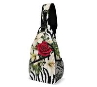 Imprimé Léopard Zèbre Guépard Et Fleurs Noir Et Blanc Unisexe Sling Bag Léger Sacs À Dos Porté Travers Portable Crossbody Bag pour Travail Randonnée Extérieur