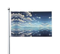 Imprimé nuages blancs sur la mer Drapeau double face 0,9 x 1,5 m, léger et résistant aux couleurs avec boutonnières, idéal pour les fêtes en plein air et les jardins.