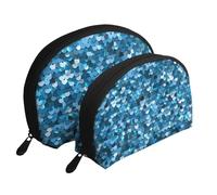Imprimé Paillettes Bleu Vintage, Trousse de Maquillage Coquille Femme Petit Porte-Monnaie Trousse de Toilette Trousse à cosmétiques 2 pièces