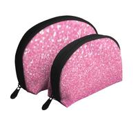 Imprimé Paillettes Rose Étincelant, Trousse de Maquillage Coquille Femme Petit Porte-Monnaie Trousse de Toilette Trousse à cosmétiques 2 pièces