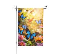 Imprimé papillon et fleurs bleu pour jardin, cour, vacances, fête, mariage, extérieur, maison, porche, ferme, drapeau saisonnier extérieur