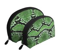 Imprimé Peau de Serpent Vert, Trousse de Maquillage Coquille Femme Petit Porte-Monnaie Trousse de Toilette Trousse à cosmétiques 2 pièces