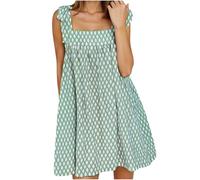 Imprimé pour femmes d'été automne sans manches col carré dentelle midi mini robe courte longueur genou nœud robes femmes 2025, H-356 Vert citron, M