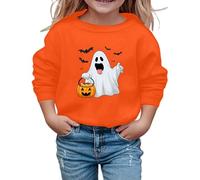 Imprimé Pull épais à capuche ample Sweat à capuche Halloween pour filles Imprimé mignon Manches longues Col rond Haut décontracté pour enfants Automne/Hiver Alien Filles Pull, Orange, 3-4 ans