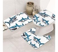 Imprimé Requins Lot De 3 Tapis Bain Lavable Tapis De Toilette Décoratif Carpettes De Toilette pour Douche Intérieur Maison