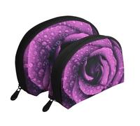 Imprimé Rose Pourpre, Trousse de Maquillage Coquille Femme Petit Porte-Monnaie Trousse de Toilette Trousse à cosmétiques 2 pièces