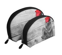 Imprimé Rose Rouge, Trousse de Maquillage Coquille Femme Petit Porte-Monnaie Trousse de Toilette Trousse à cosmétiques 2 pièces
