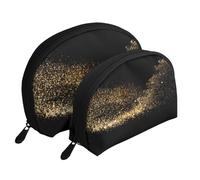 Imprimé Sable Noir Doré, Trousse de Maquillage Coquille Femme Petit Porte-Monnaie Trousse de Toilette Trousse à cosmétiques 2 pièces