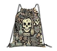 Imprimé Sac à Dos Cordon Art de Rue d'halloween sur Le thème des sorcières Pochette à Cordon Moderne Sac de Gym pour Homme Camping Surf 36X42cm