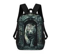 Imprimé Sacs D'École Loisir Architecture du Tigre Blanc Imprimée Sac À Dos d'affaires Polyester Cartable Scolaire pour Randonnée, Scolaires, Voyage, 42X32X14Cm