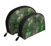 Imprimé Serpent Vert, Trousse de Maquillage Coquille Femme Petit Porte-Monnaie Trousse de Toilette Trousse à cosmétiques 2 pièces