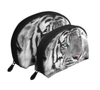 Imprimé Tigre Blanc Noir, Trousse de Maquillage Coquille Femme Petit Porte-Monnaie Trousse de Toilette Trousse à cosmétiques 2 pièces
