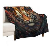 Imprimé Tigre Blanket Motif Animal Couverture Lit Blanket Jeté Confortable pour Lit Canapé Couverture Molletonnée Décoration De Chambre Anniversaires Saint-Valentin 100x130cm