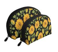 Imprimé Tournesol Noir, Trousse de Maquillage Coquille Femme Petit Porte-Monnaie Trousse de Toilette Trousse à cosmétiques 2 pièces