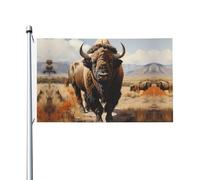Imprimé troupeau de bisons d'Amérique du Nord Drapeau double face 0,9 x 1,5 m, léger et résistant aux couleurs avec boutonnières, idéal pour les fêtes en plein air et les jardins.