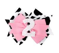 Imprimé Vache Pince à Cheveux avec Nœud, Rose Thème Animaux de la Ferme Nœud pour Cheveux de 2 Ans Accessoire pour Petite Fille Fête d'Anniversaire Baby Shower Décoration