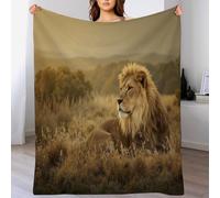 Imprimée 3D Beige Lion De La Savane Couverture Polaire Ultra Douce Flanelle Animaux Rétro Velours Peluche Couverture 220X240Cm