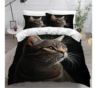 Imprimée 3D Parures de Lit 1 Personne Chat Housse de Couette 140x200 Microfibre Douce Animaux Mignons et Animaux de Compagnie avec Fermeture Éclairet et 2 Taies d'oreiller 65x65 cm c314