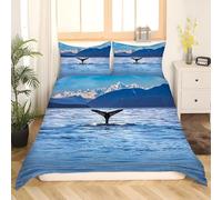 Imprimée 3D Parures de Lit 1 Personne Dauphin Housse de Couette 160x200 Microfibre Douce Vie Marine avec Fermeture Éclairet et 2 Taies d'oreiller 65x65 cm c1701
