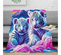 Imprimée 3D Tigre Blanc Throw Blanket Peluche Couvre Microfibre Douce Et Chaude, Confortable Housse De Canapé, Camping, Voyage 80x90inch(200x230cm)