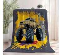Imprimée Dessin animé Camion Graffiti Fumée Couverture en Peluche, Gris foncé Couverture De Lit Douce Et Chaude, Automne/Hiver Couvertures pour Les Voyages, Le Bureau et Le canapé 100×130 cm