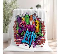 Imprimée Graffiti Mur Briques Pots Peinture Dessin animé Couverture en Peluche, Blanc Couverture De Lit Douce Et Chaude, Automne/Hiver Couvertures pour Les Voyages, Le Bureau et Le canapé 100×130 cm