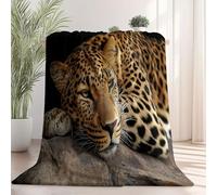 Imprimée Gros Plan sur Un Rocher Animal léopard Couverture en Peluche, Noir Couverture De Lit en Douce Et Chaude, Automne/Hiver Couvertures pour Les Voyages, Le Bureau et Le canapé 130×150 cm