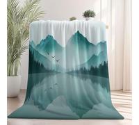 Imprimée Nature Montagnes Lac Nuages Couverture en Peluche, Bleu Clair Couverture De Lit en Microfibre Douce Et Chaude, Automne/Hiver Couvertures pour Les Voyages, Le Bureau et Le canapé 180×200 cm