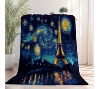 Imprimée Peinture à l'huile Tour Abstrait Étoiles Couverture en Peluche, Noir Couverture De Lit Douce Et Chaude, Automne/Hiver Couvertures pour Les Voyages, Le Bureau et Le canapé 130×150 cm