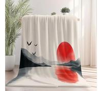 Imprimée Style traditionnel peinture à l'encre montagnes Couverture En Peluche, Abricot Couverture De Lit Douce Et Chaude, Automne/Hiver Couvertures pour les voyages, le bureau et le canapé 130×150 cm