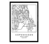 Imprimer carte de la ville de Copenhague style scandinave en noir et blanc. affiche de format A3 papier imprimé No 250 gr. Peintures, estampes et affiches pour le salon et chambre à coucher