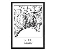Imprimer Carte de la Ville de Nice Style scandinave en Noir et Blanc. Affiche de Format A3 Papier imprimé No 250 GR. Peintures, estampes et Affiches pour Le Salon et Chambre à Coucher