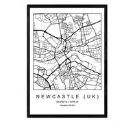 Imprimer carte de la ville nordico le style de Newcastle au Royaume-Uni en noir et blanc. affichage A4 papier imprimé No 250 gr. Peintures, estampes et affiches pour le salon et chambre à coucher