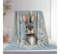 Imprimér Couverture Polaire Bleu Clair, Mignon Bulles Lapin Moelleuse Confortable Couverture en Flanelle pour Adolescent Adultes - 200 x 220 cm pour Lit Canapé