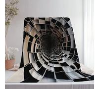 Imprimér Couverture Polaire Noir Blanc, 3D Tunnel À Carreaux Moelleuse Confortable Couverture en Flanelle pour Adolescent Adultes - 200 x 220 cm pour Lit Canapé